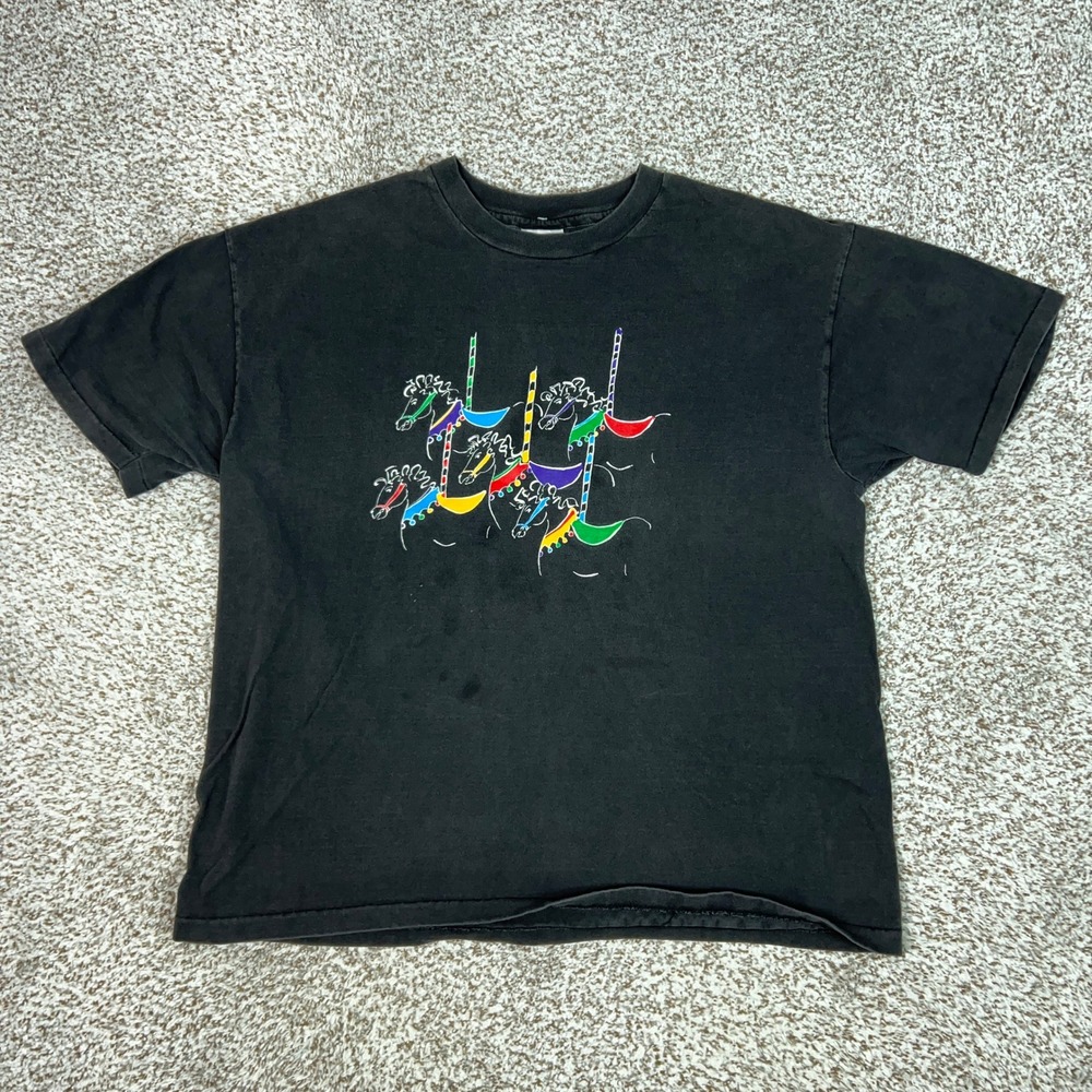 Vintage Hanes Shirt Mens XL Beefy T  Black Carousel For Missoula USA 90s Graphic